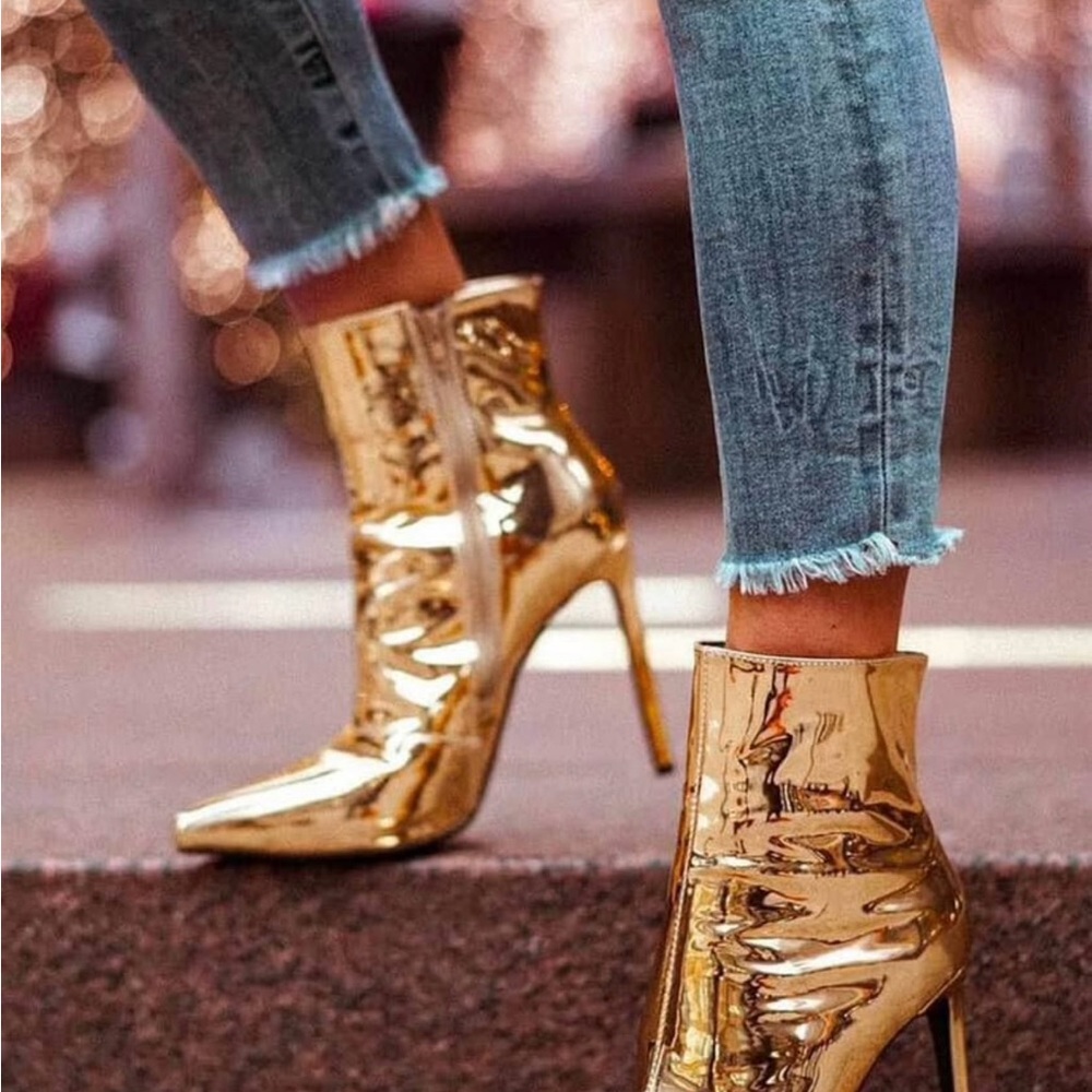 Gold High Heel Ankle Boots